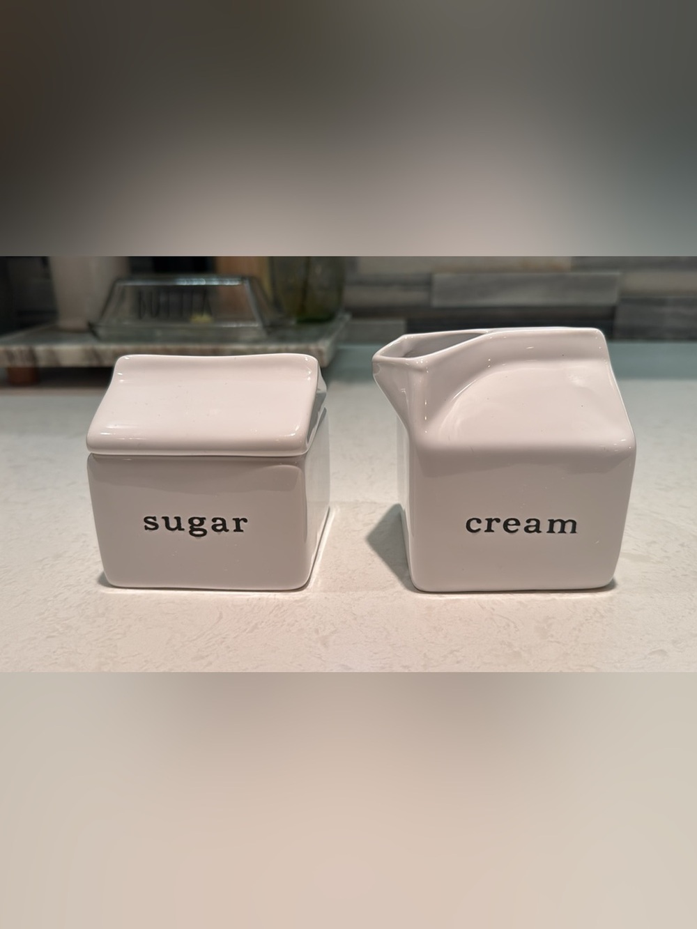Crate&Barrel White Ceramic Sugar Jar and Creamer Set